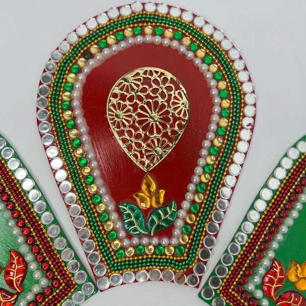 Handcrafted Rangoli Decor Set 7pc Painted Wood Diwali Art Floor or Home‎ Temple